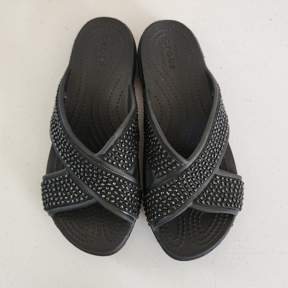 Crocs Sloane Embellished Slide Sandals Shoes Black Womens Size 6 Slides - Picture 3 of 7